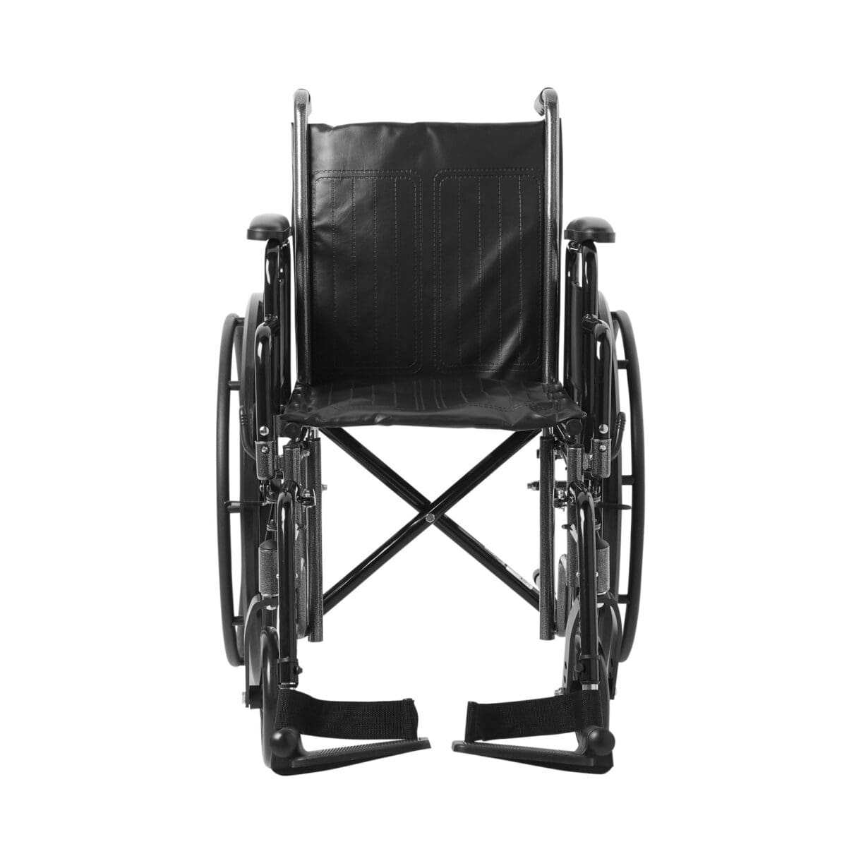 A wheelchair with the seat folded down.