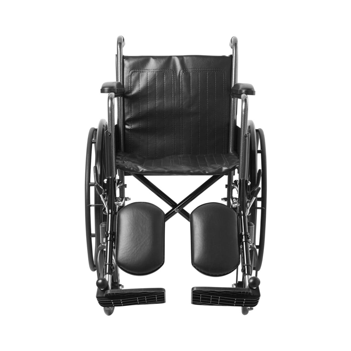 A wheelchair with the seat folded down.