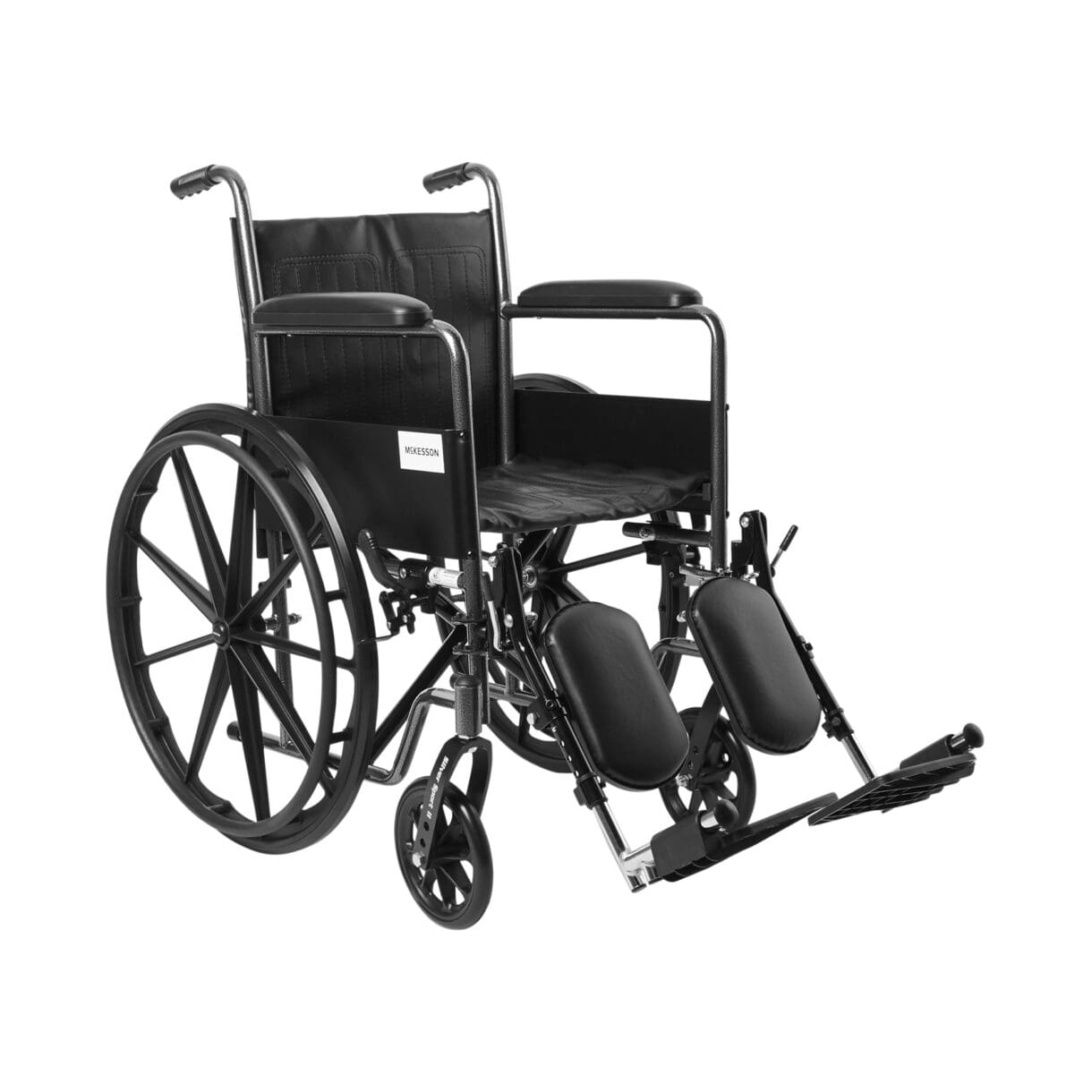 A wheelchair with wheels and pads on the seat.