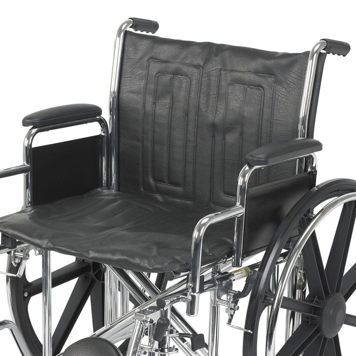 A wheelchair with the seat folded down.