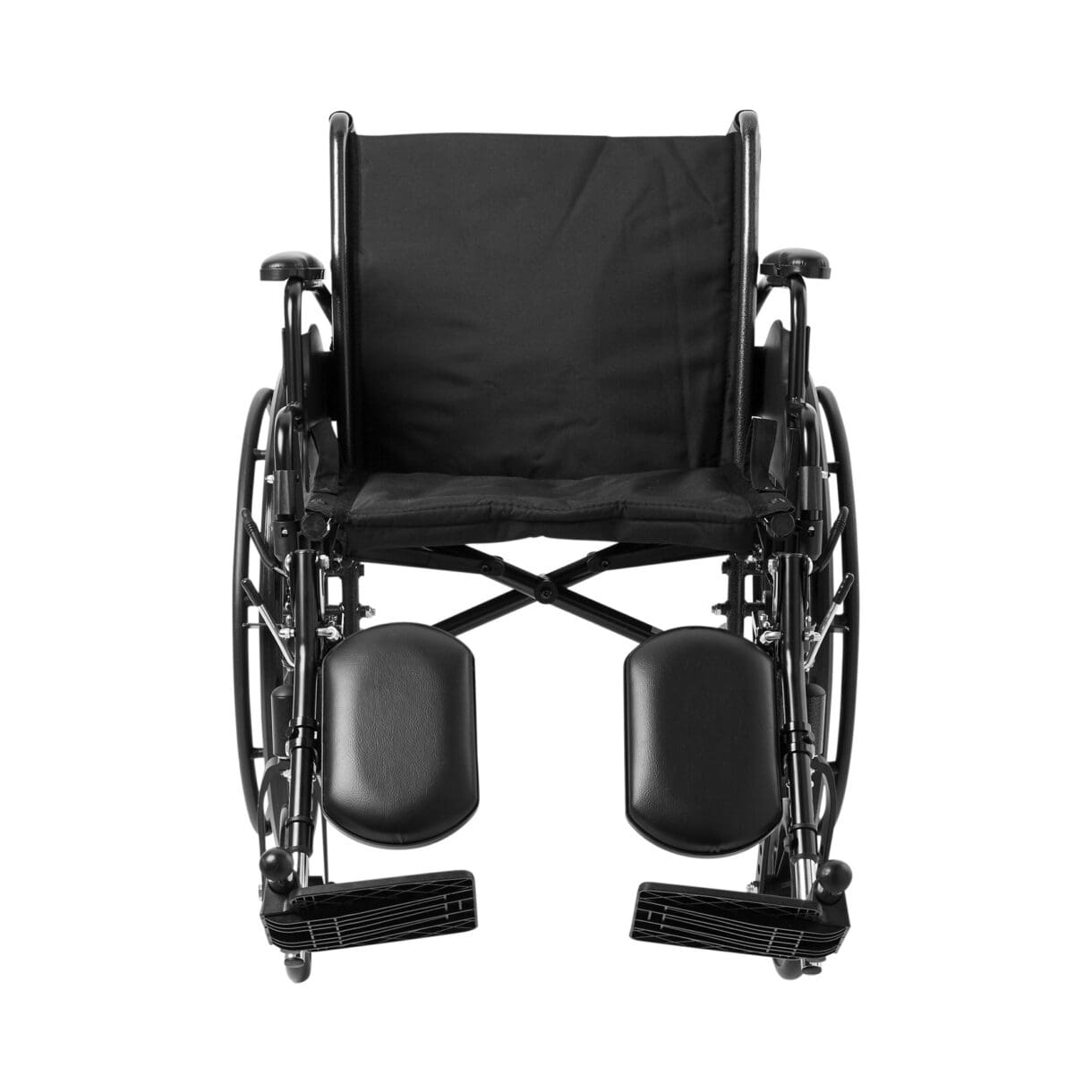 A wheelchair with the seat folded down.