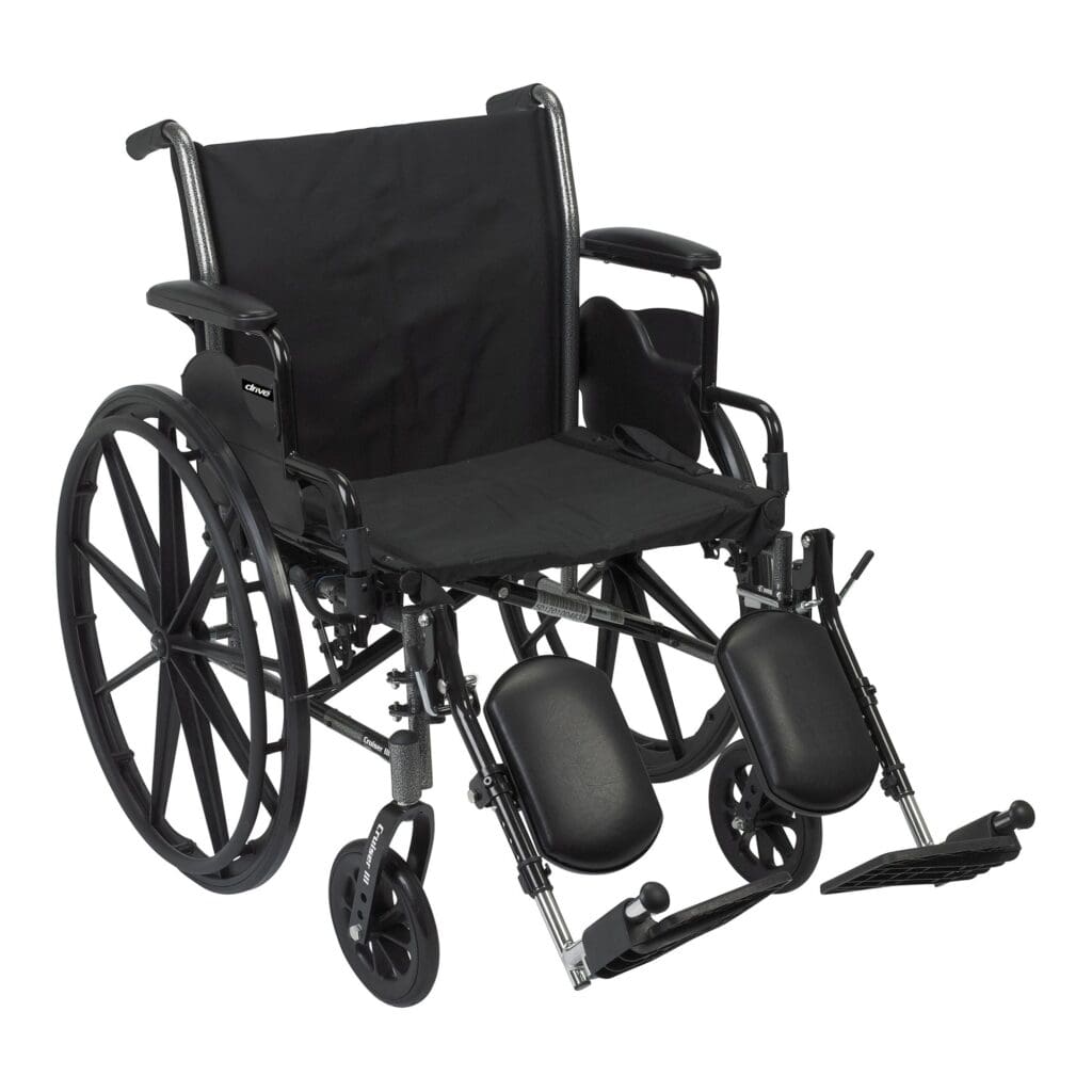 A wheelchair with wheels and arms extended.