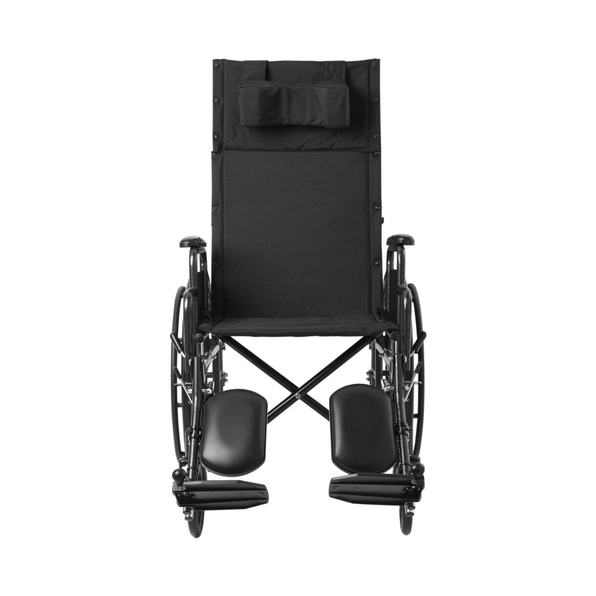 A wheelchair with the back up to its seat.