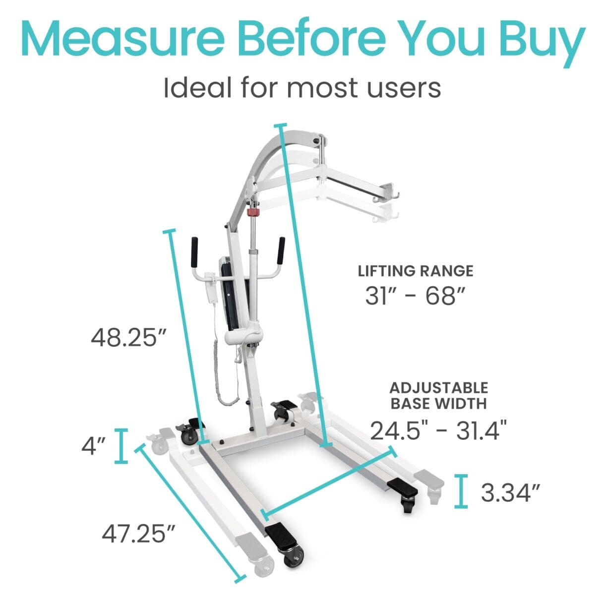 A white and black machine with measurements on it