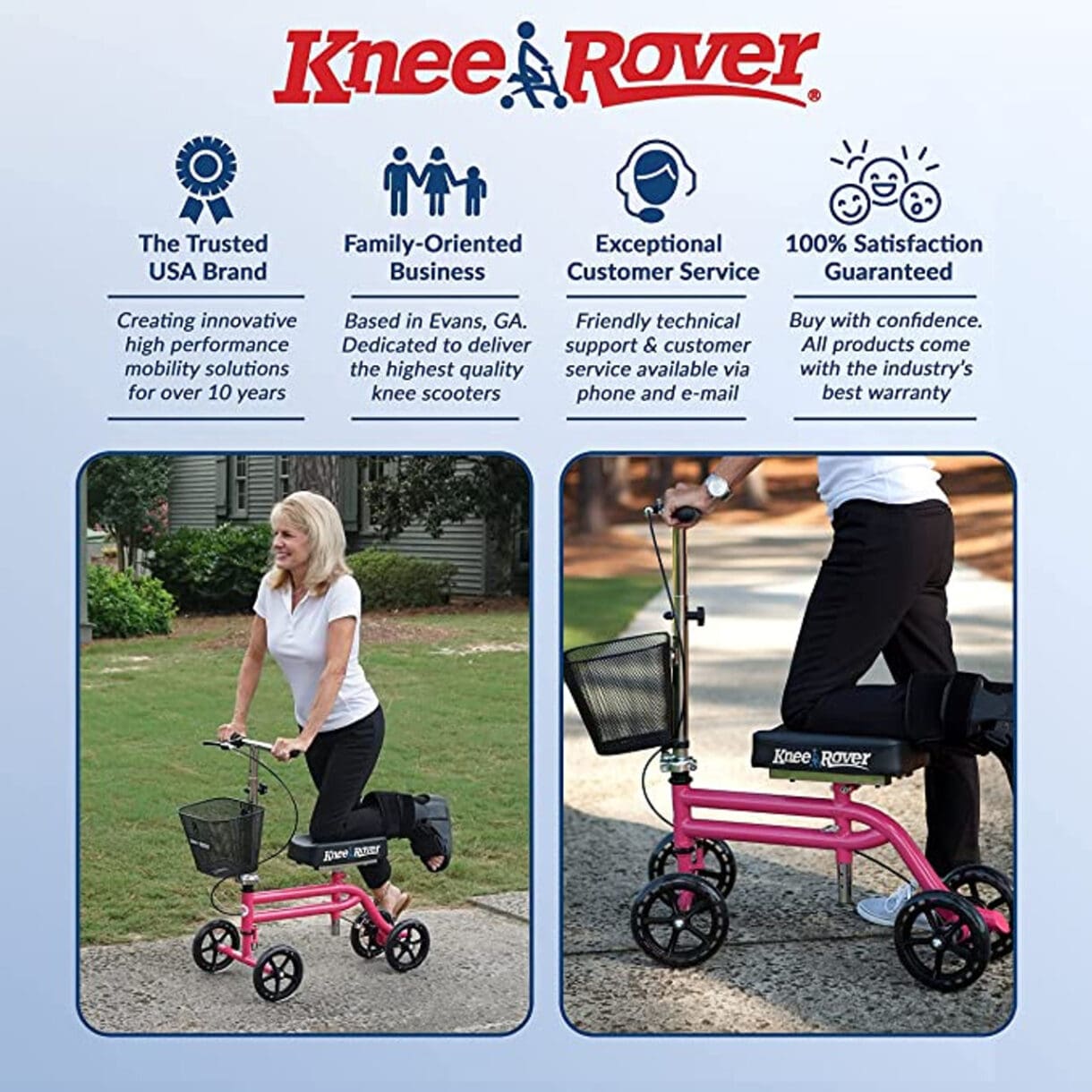 A graphic showing the features of the knee rover.