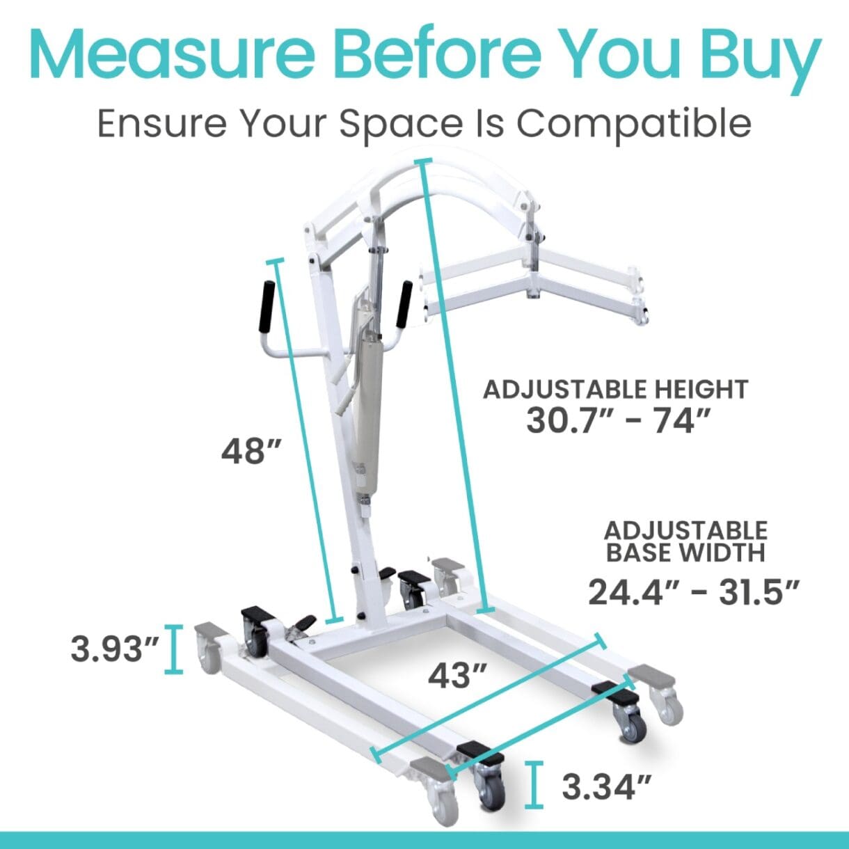 A picture of the measurements for this medical device.