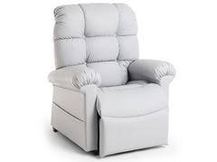 A white recliner with arm rests and foot rest.