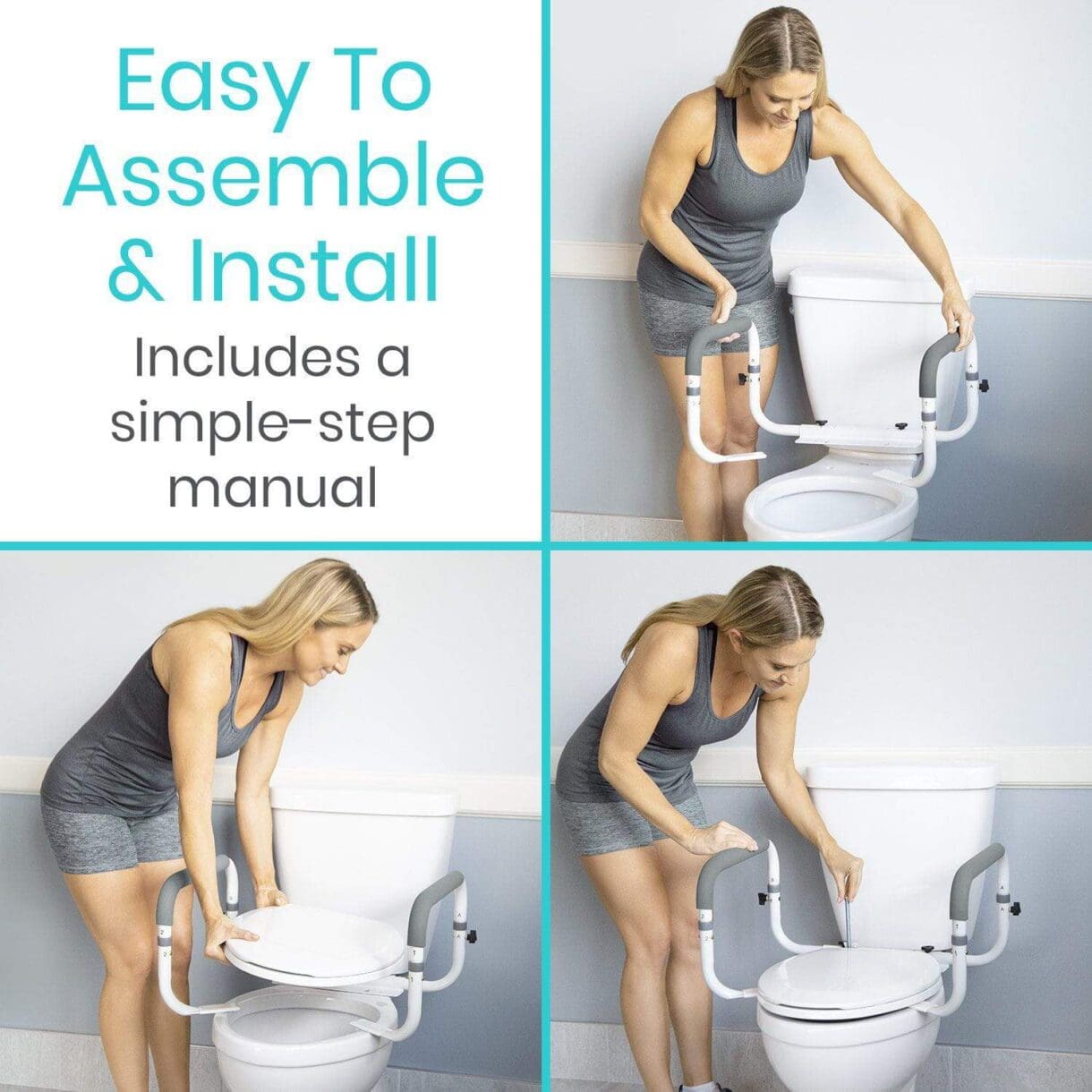 A woman is using the handle to install her toilet.