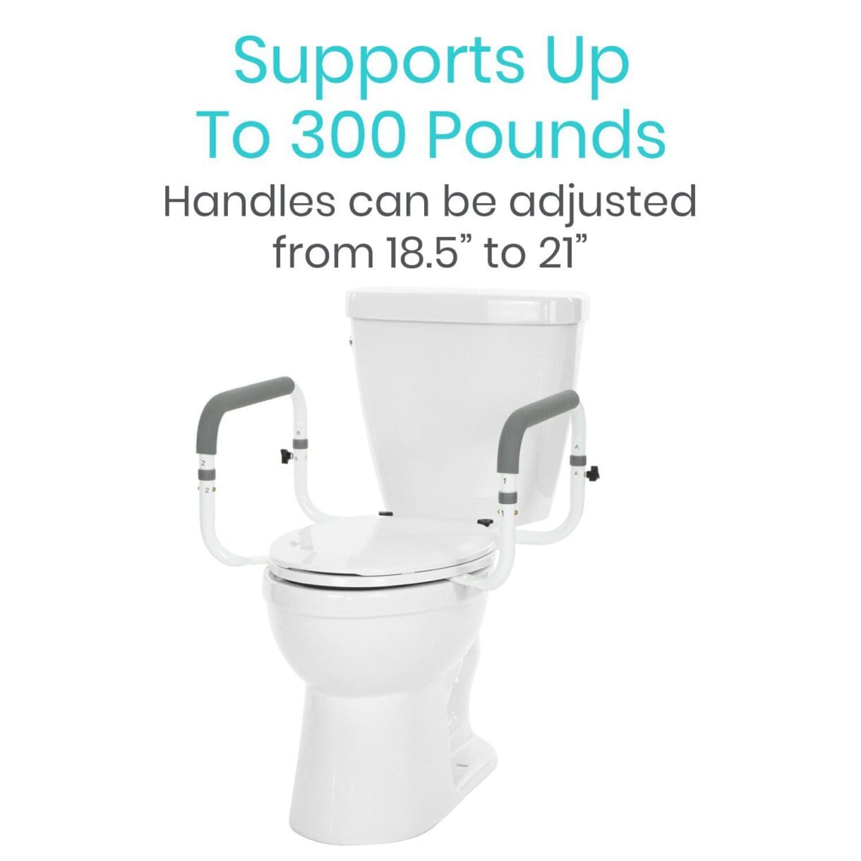 A toilet with the handles up to 3 0 0 pounds.