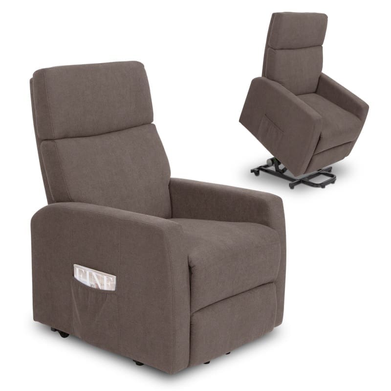 A brown recliner with a remote control