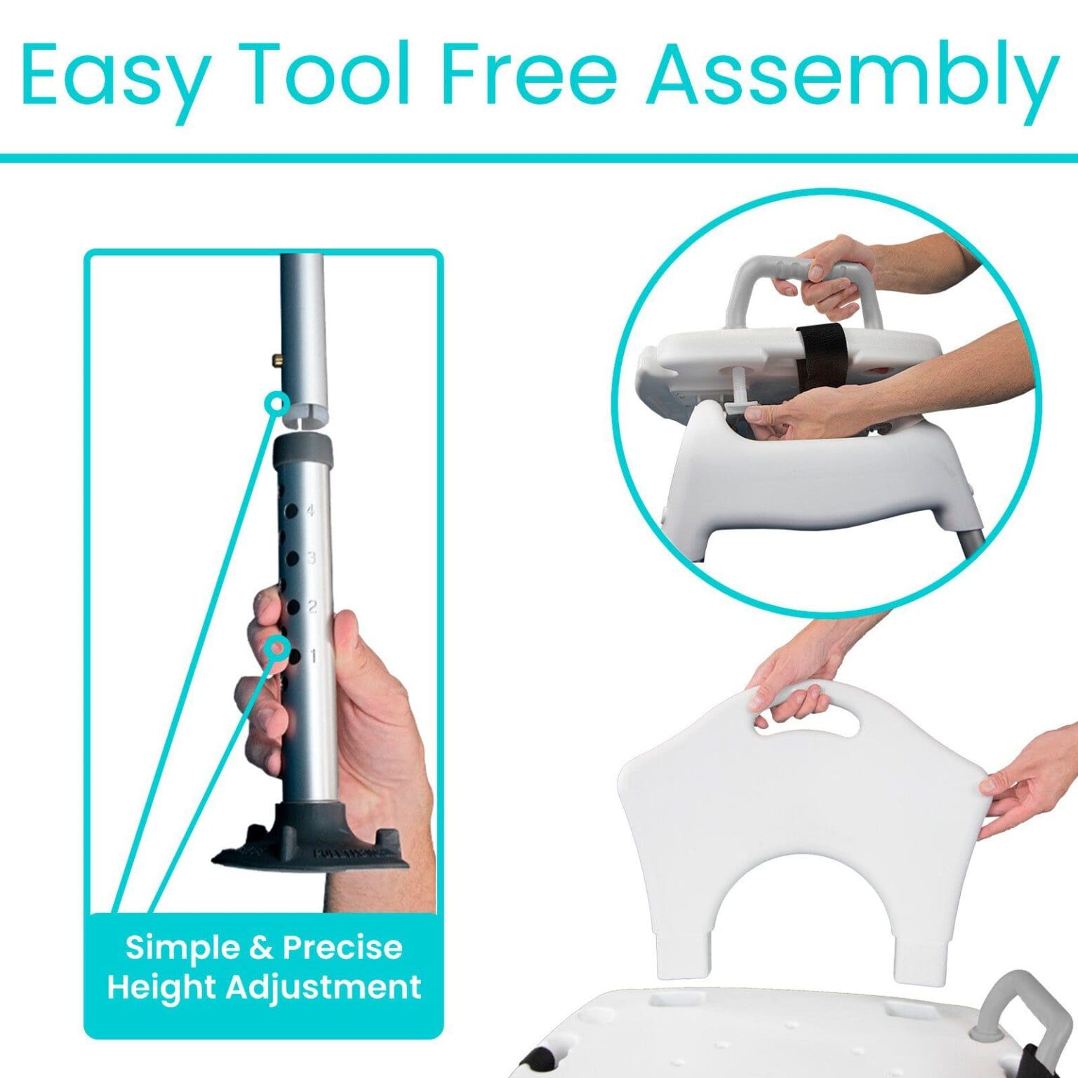 A picture of the easy tool free assembly.