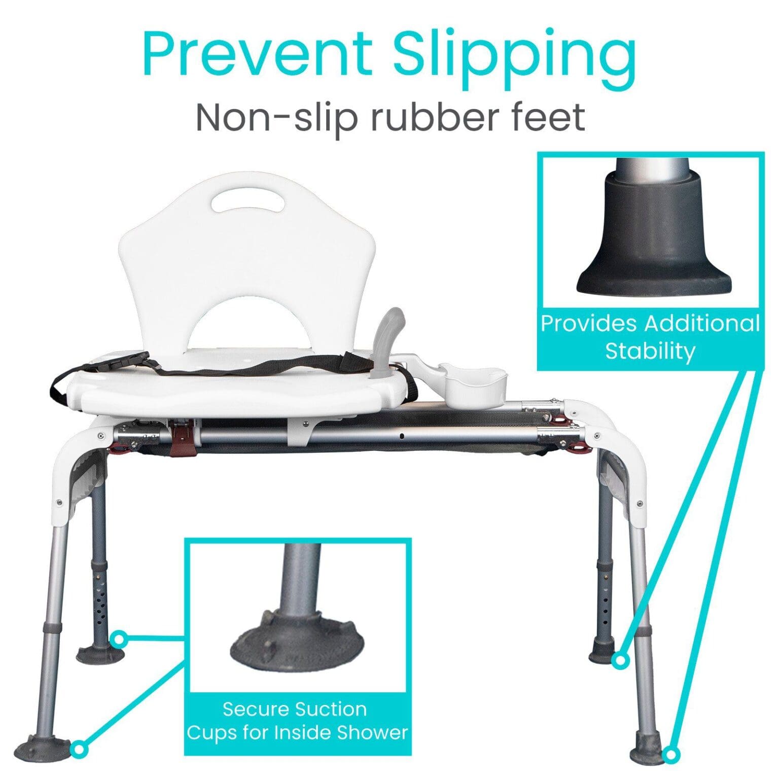 A picture of the prevent slipping feature on a shower chair.