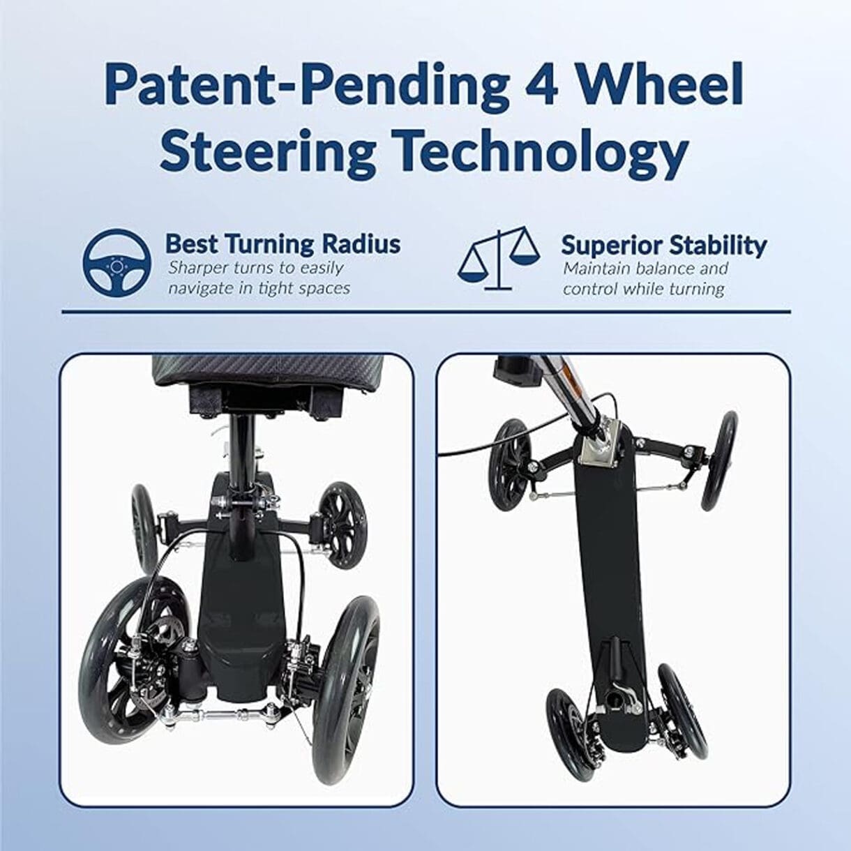 KNEEROVER FUSION KNEE SCOOTER PATENTED CRUTCH ALTERNATIVE WITH 4 WHEEL STEERING - Image 2