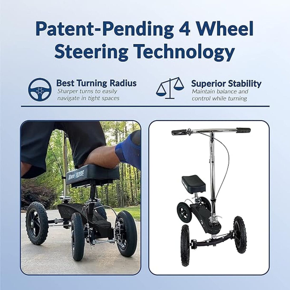 KNEEROVER ALL TERRAIN FUSION KNEE SCOOTER WITH 4 WHEEL STEERING - Image 3